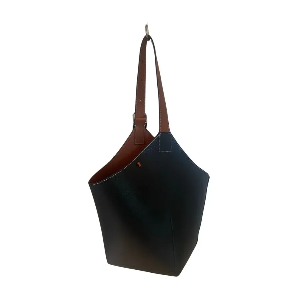 Genuine Leather Two Tone Diamond Pattern Bucket Bag Hobo Tote Maison De Beaute